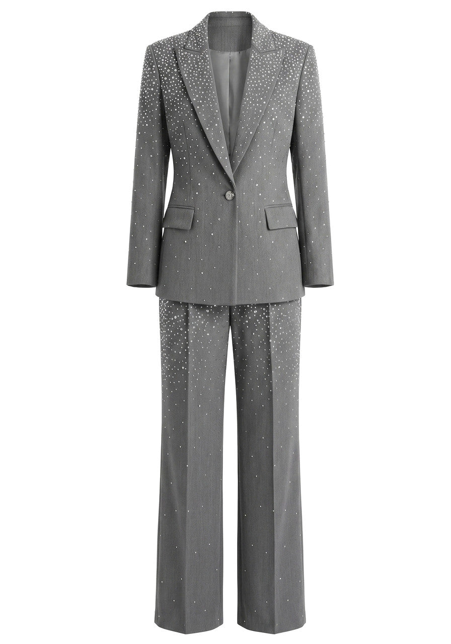 Flashy Girl Crystal Embellished Suit in Grey
