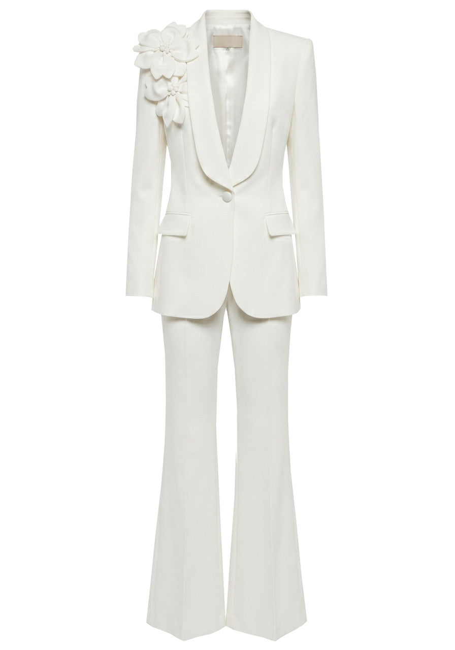 Flashy Girl V-Neck Floral Detail Suit in White
