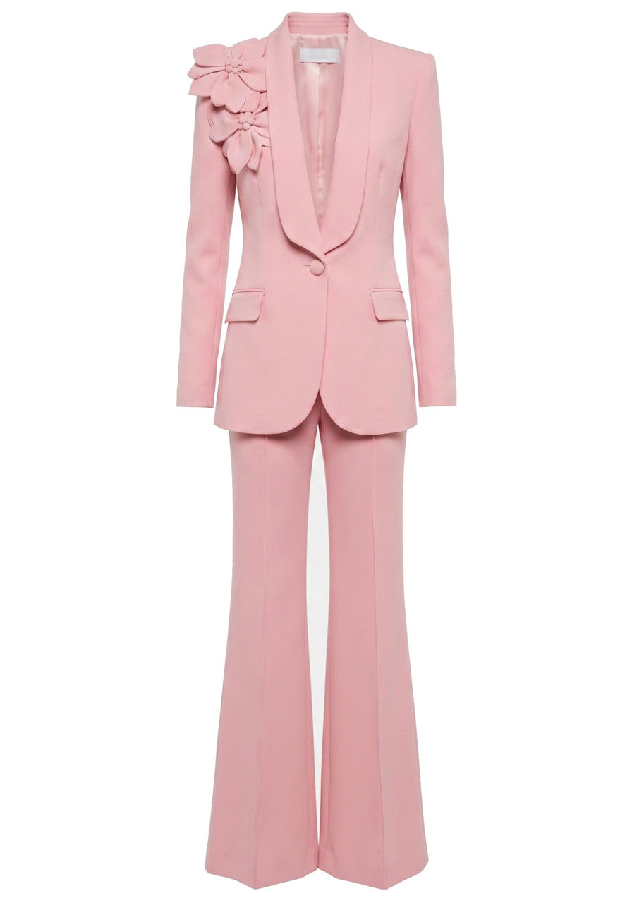 Flashy Girl V-Neck Floral Detail Suit in Pink