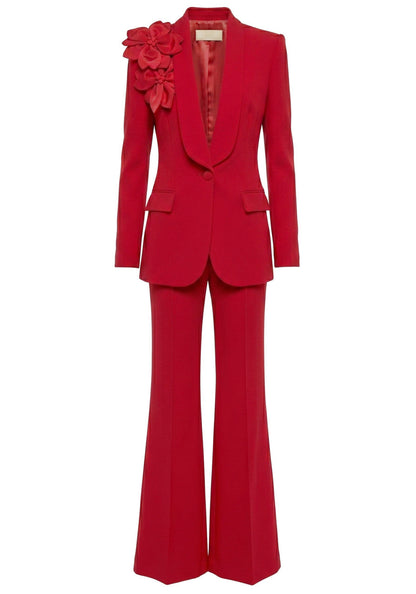 Flashy Girl V-Neck Floral Detail Suit in Red