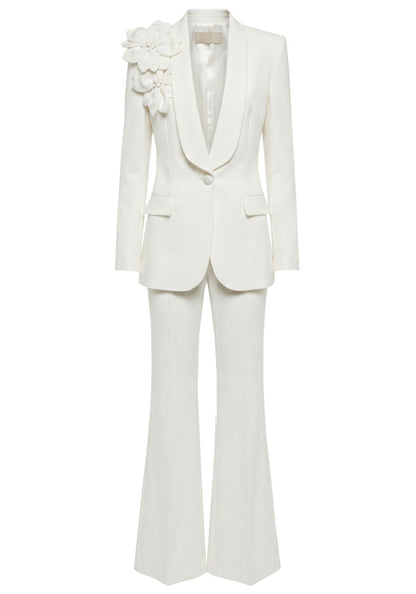 Flashy Girl V-Neck Floral Detail Suit in White
