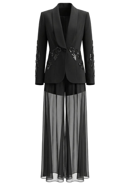 Flashy Girl Sequin Mesh Suit in Black