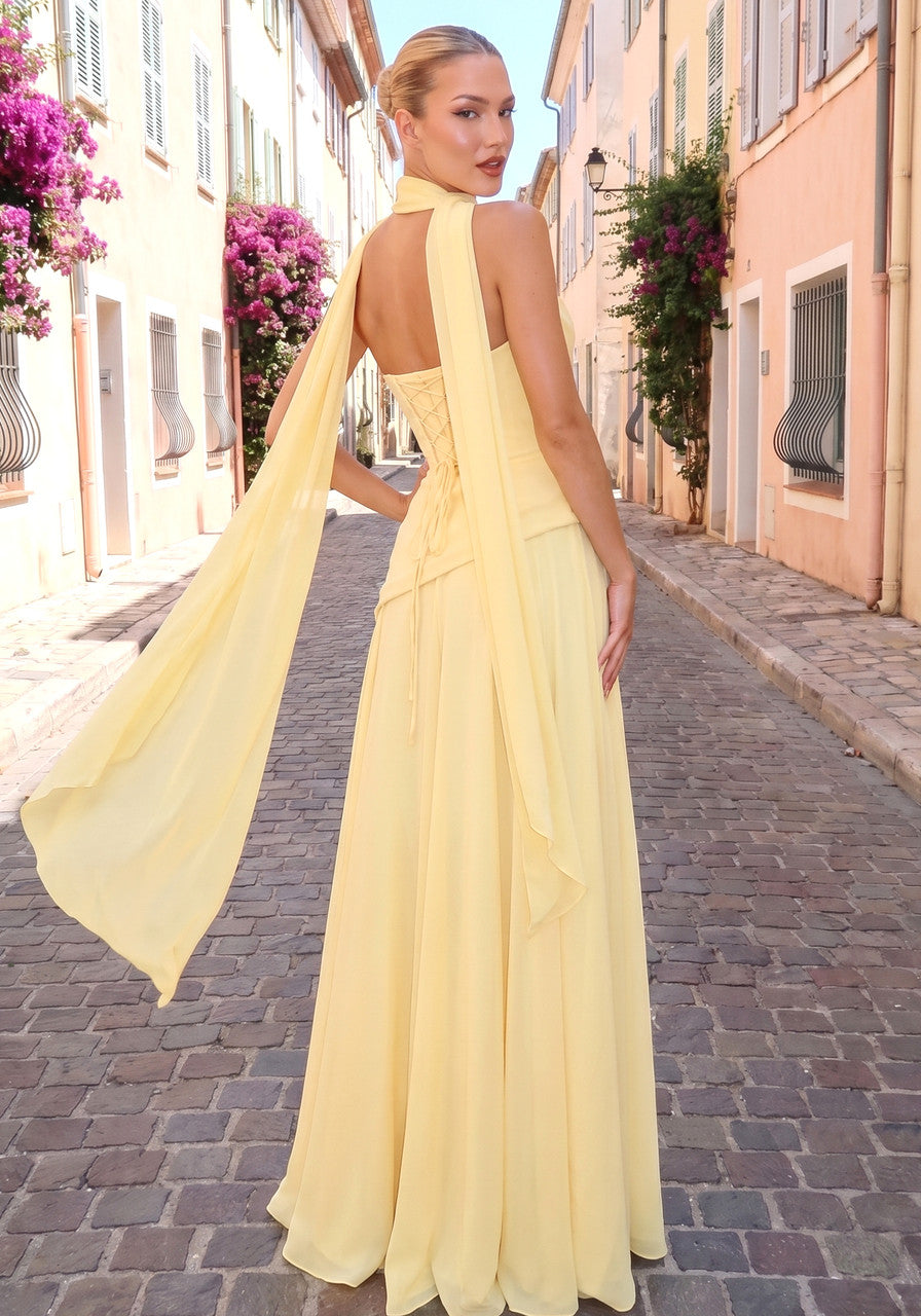 Flashy Girl Strapless A-Line Maxi Dress in Yellow